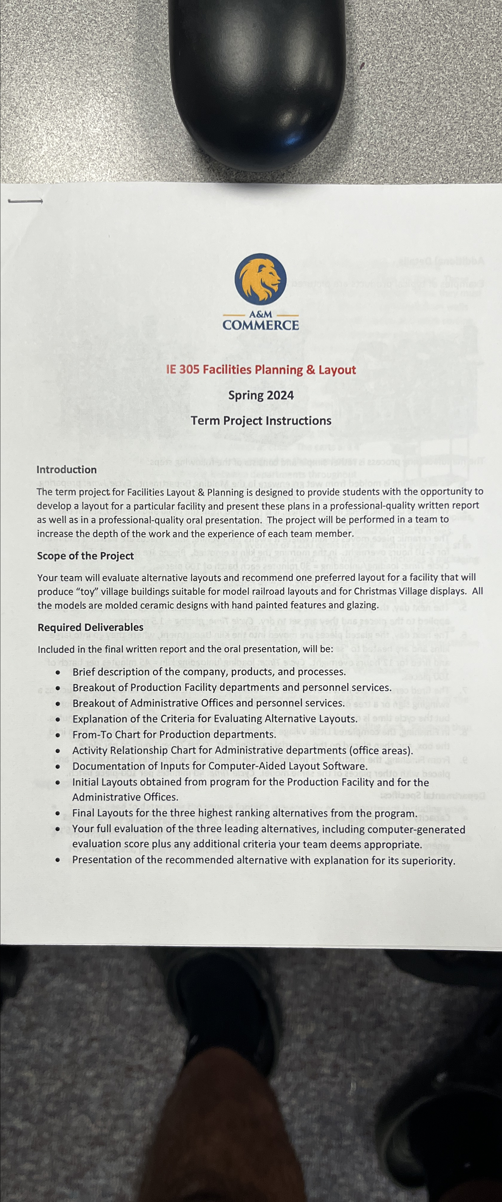  COMMERCE IE 305 Facilities Planning & Layout Spring 2024 Term Project