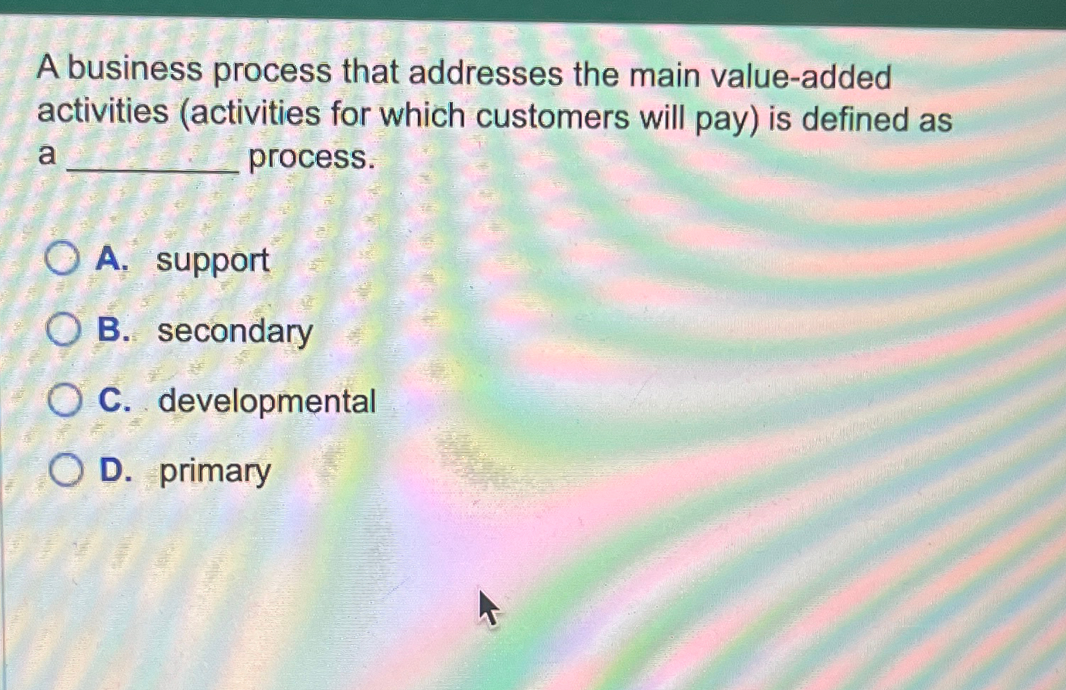  A business process that addresses the main value-added activities (activities for