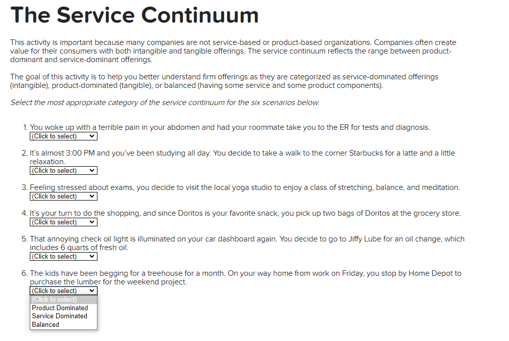  This activity is important because many companies are not service-based or