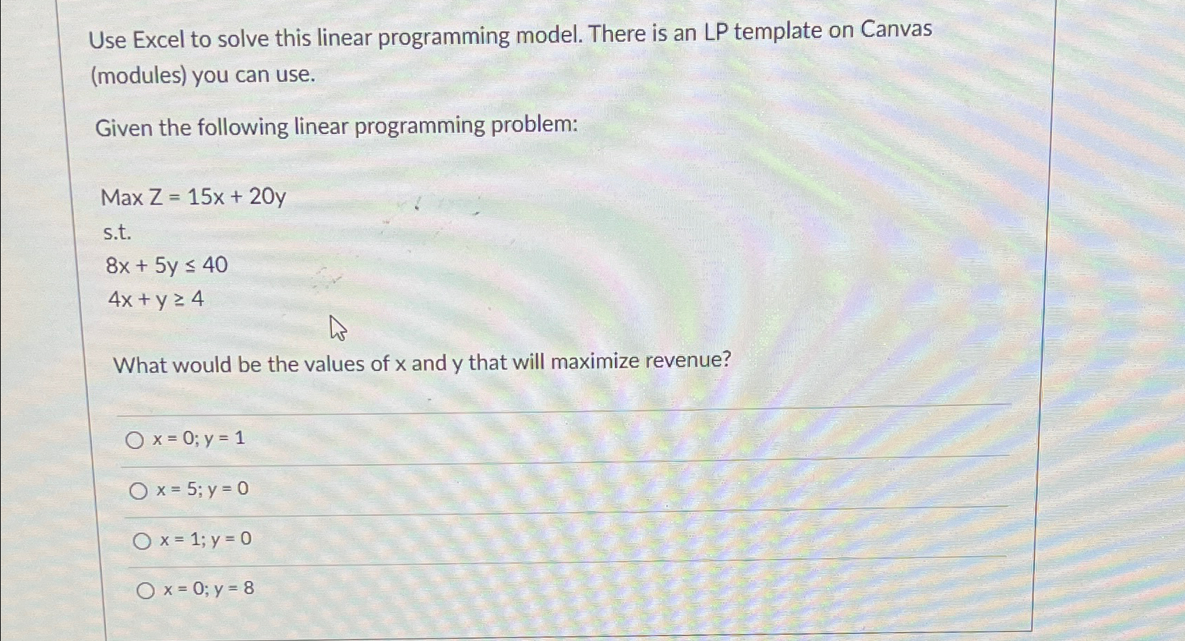  Use Excel to solve this linear programming model. There is an