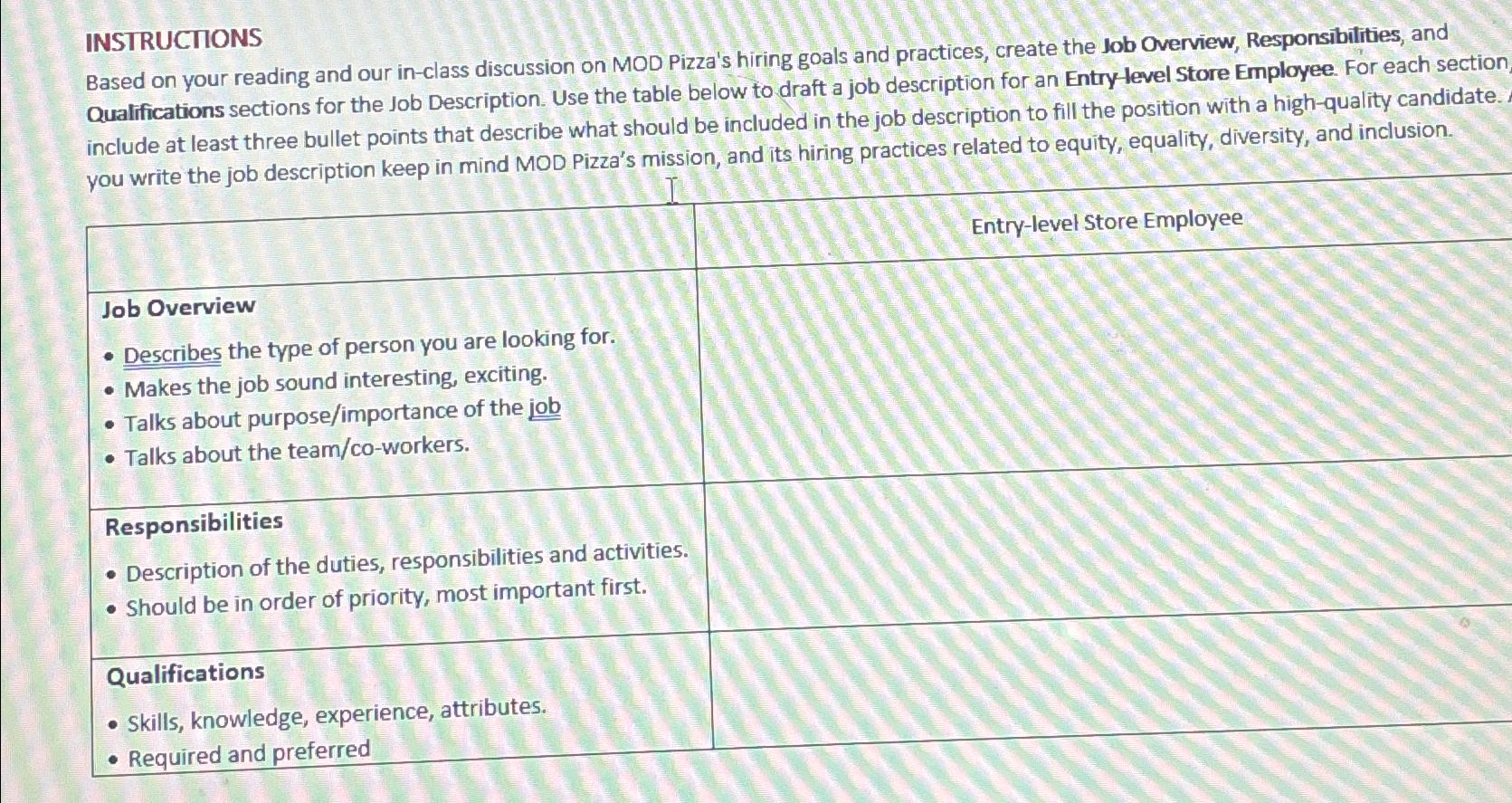  INSTRUCTIONS Based on your reading and our in-class discussion on MOD