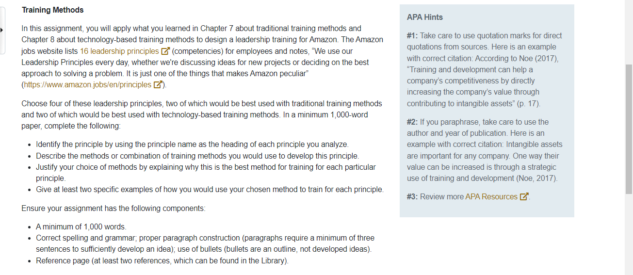  Training Methods APA Hints In this assignment, you will apply what