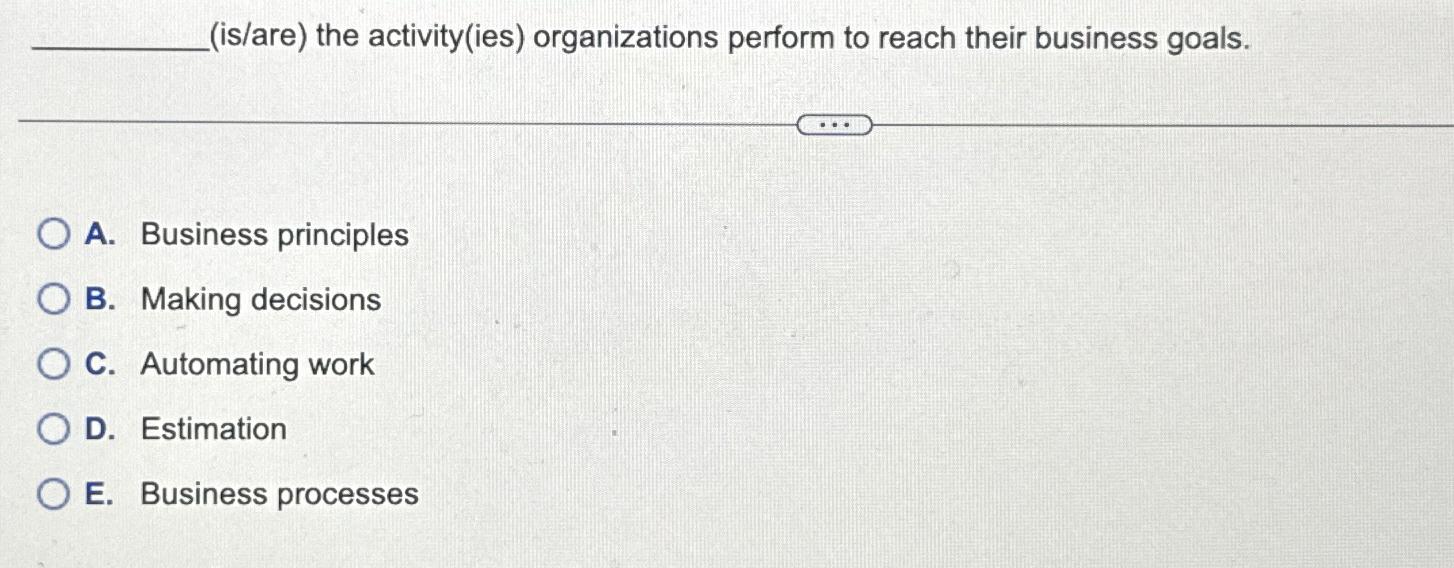  (is/are) the activity(ies) organizations perform to reach their business goals. A.