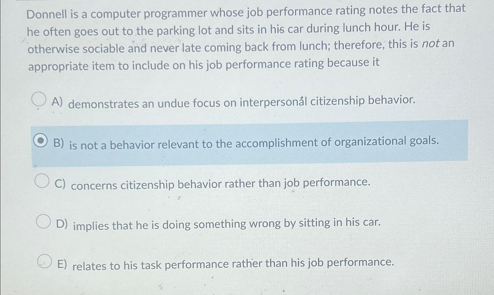  Donnell is a computer programmer whose job performance rating notes the