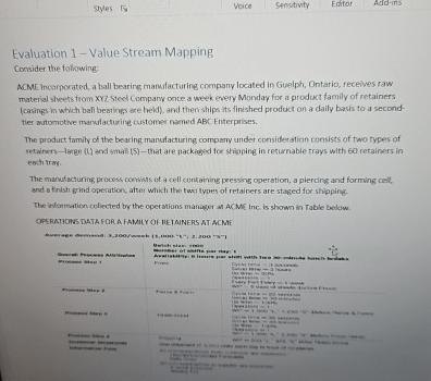  syes Veice Sensitivity Enditor dins Evaluation 1- Value Stream Mapping Consider