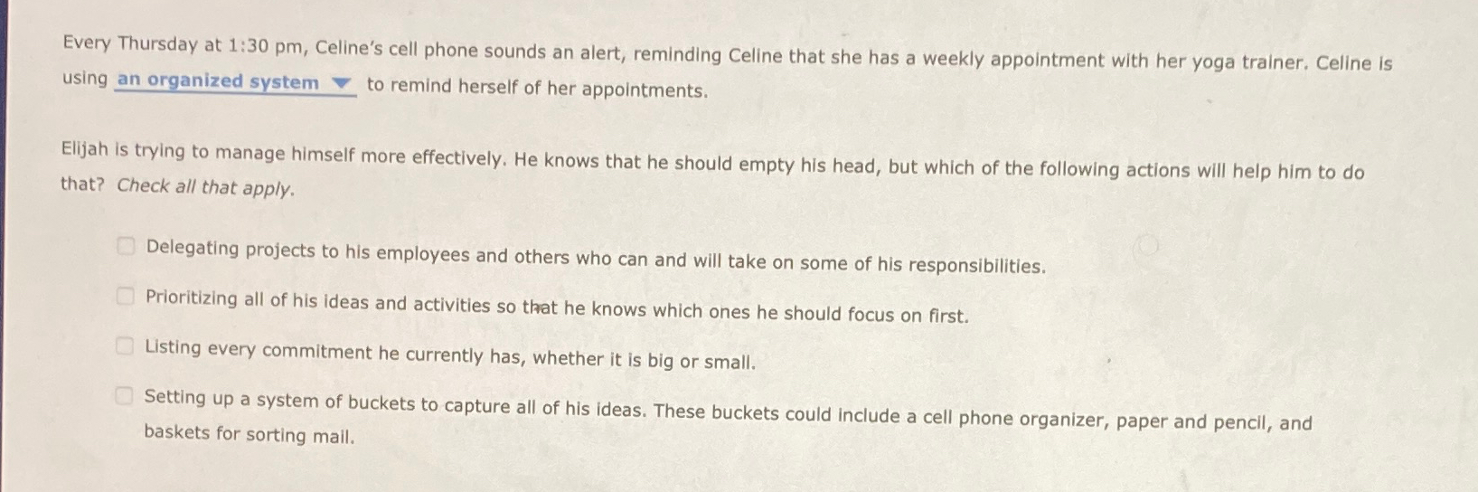  Every Thursday at 1:30 pm, Celine's cell phone sounds an alert,