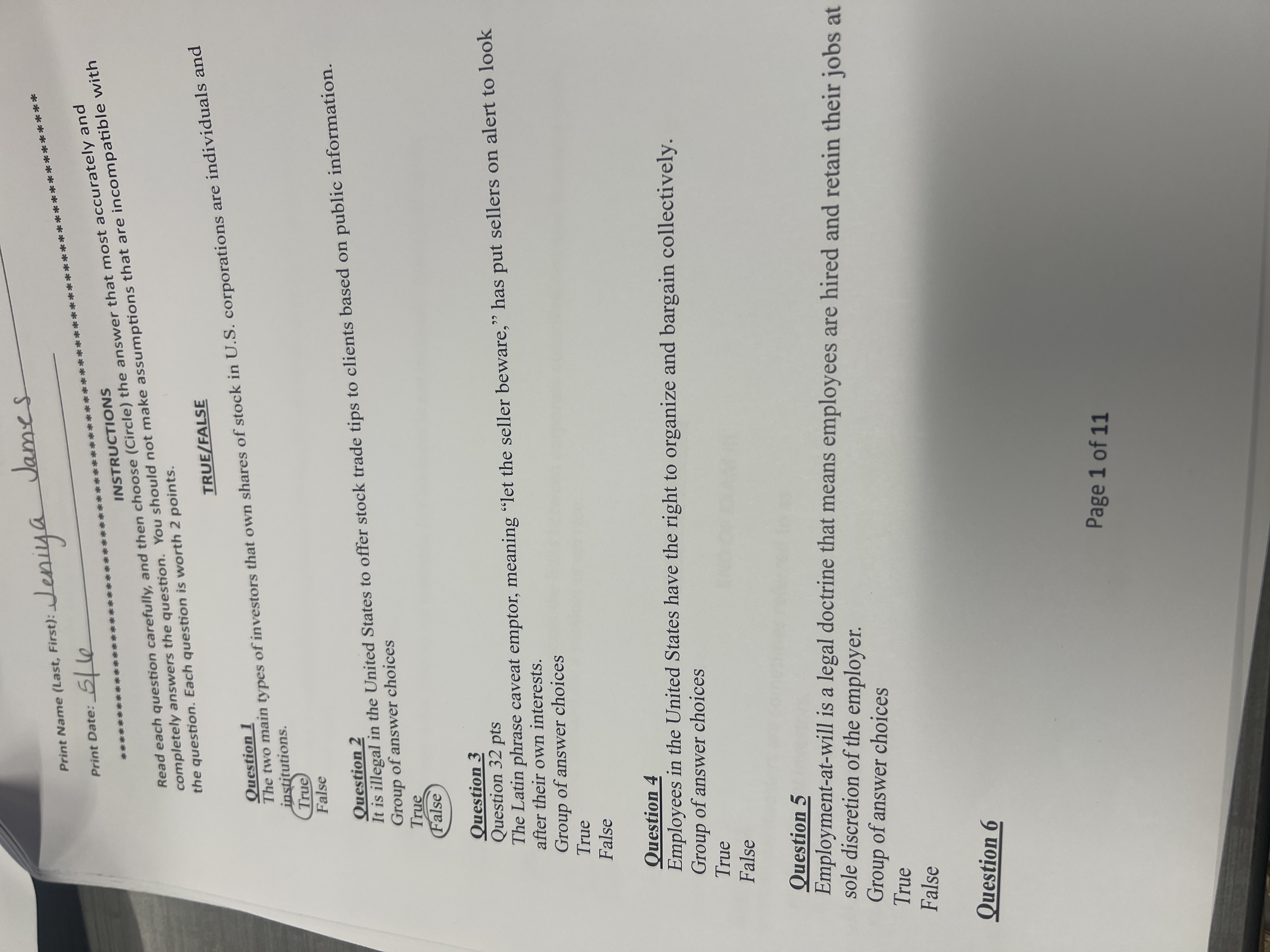  Read each question carefully, and then choose (Circle) the answer that