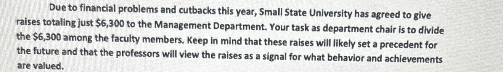  Due to financial problems and cutbacks this year, Small State University