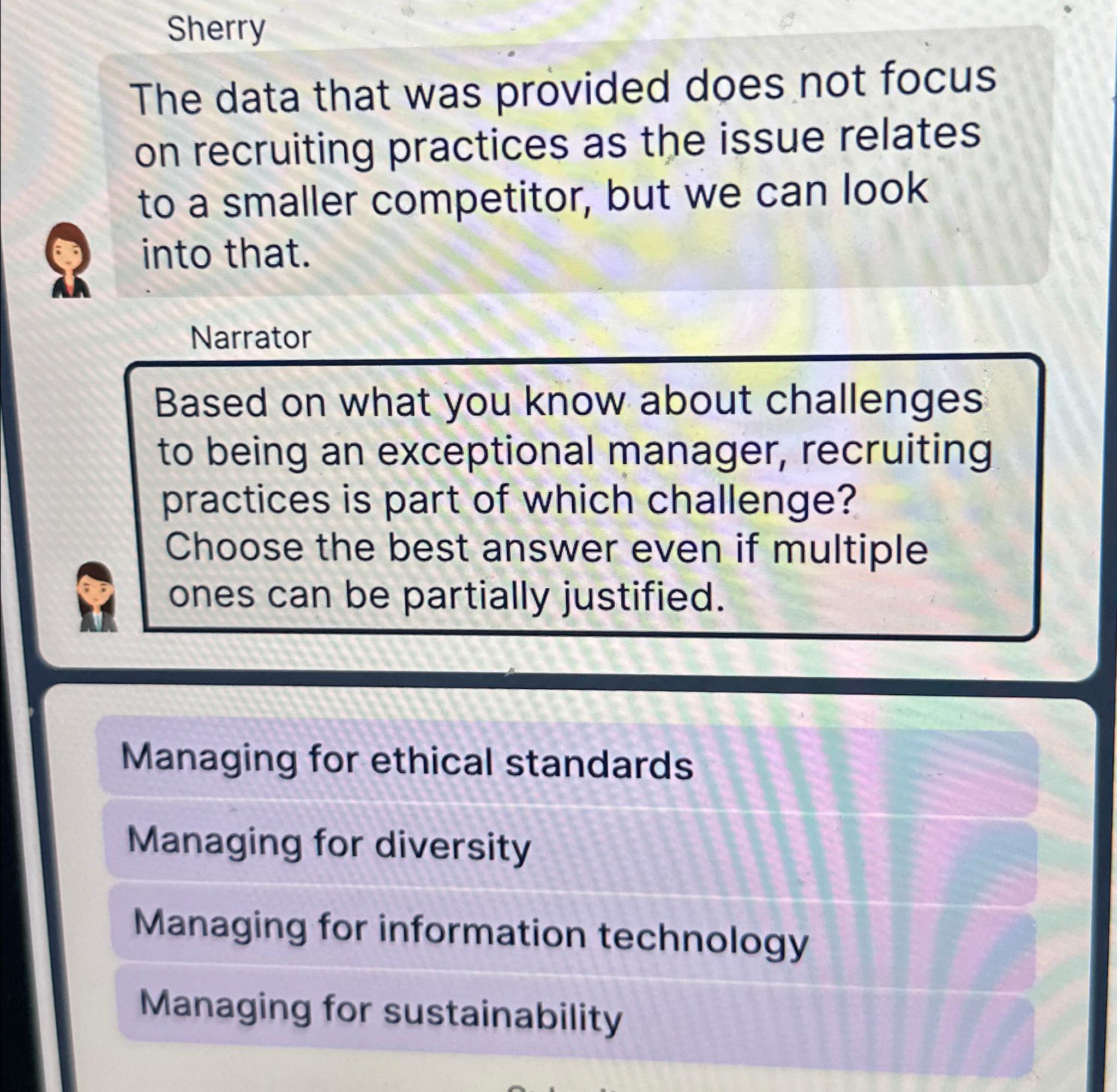  Sherry The data that was provided does not focus on recruiting