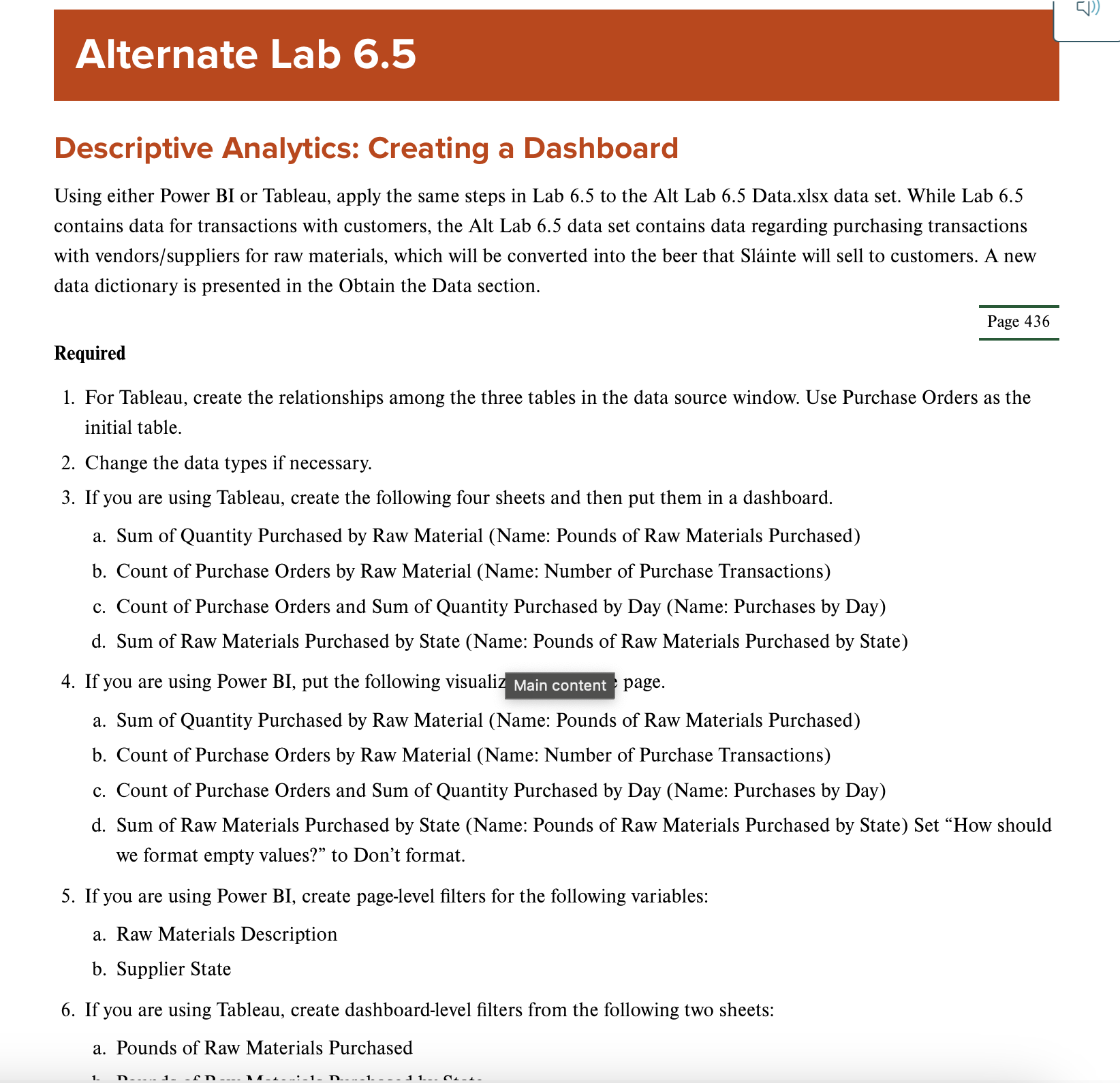  Alternate Lab 6.5 Descriptive Analytics: Creating a Dashboard Using either Power