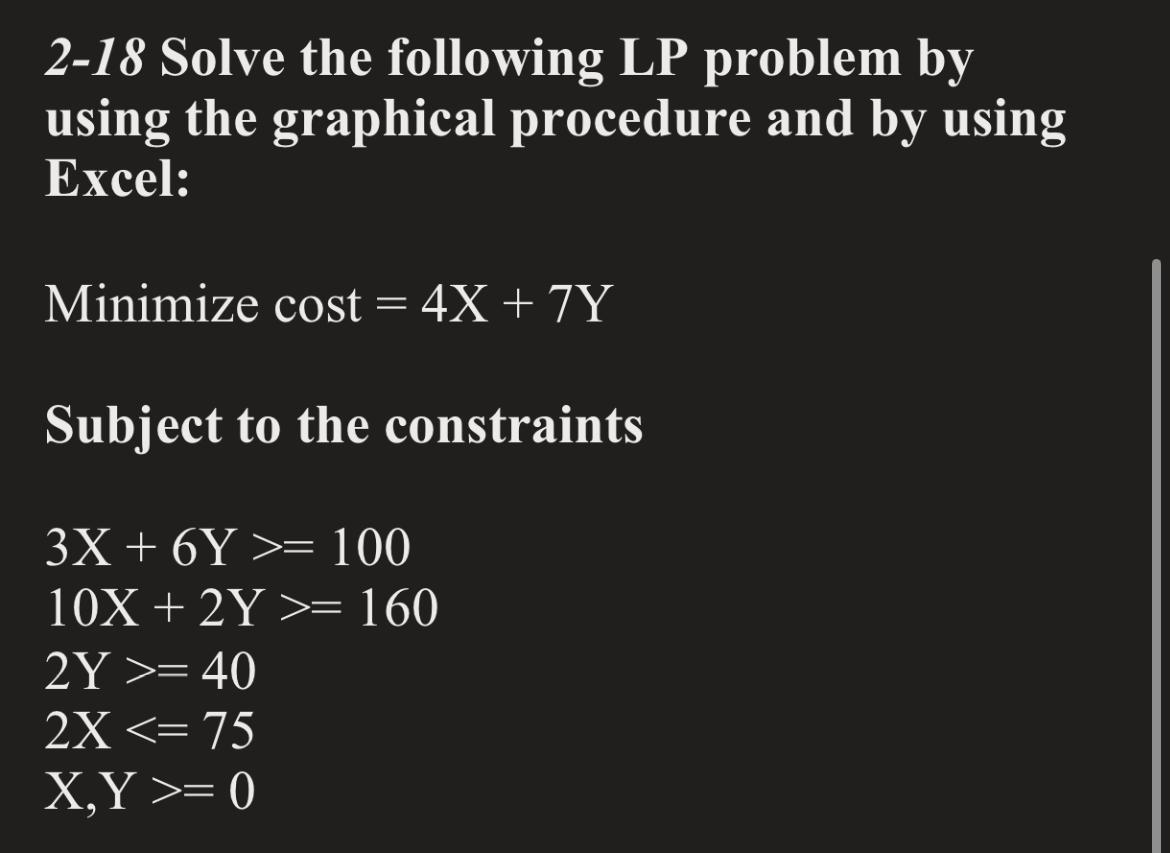  2-18 Solve the following LP problem by using the graphical procedure