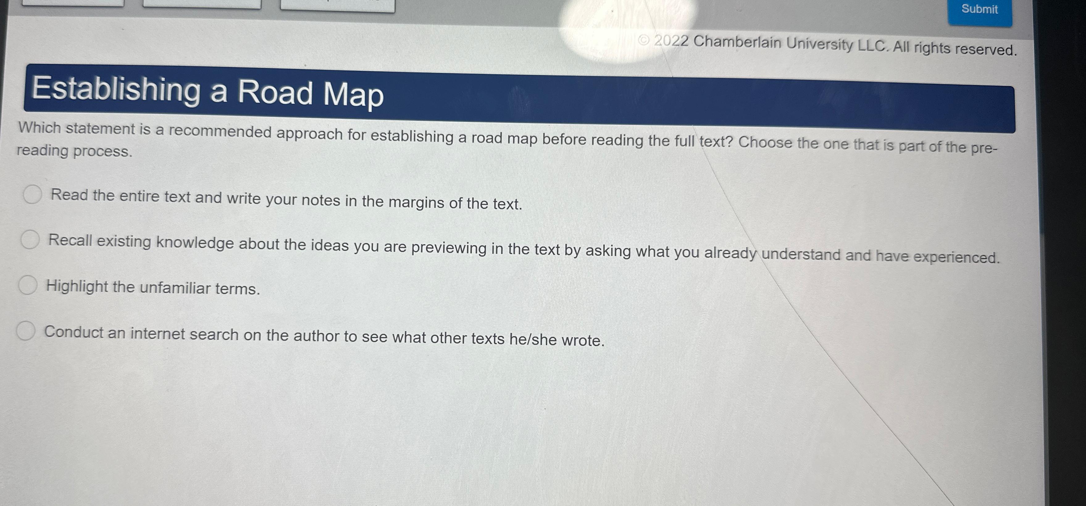  (c)2022 Chamberlain University LLC. All rights reserved. Establishing a Road Map