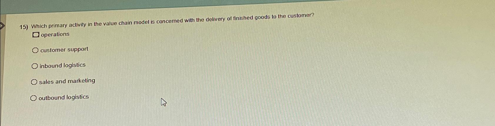  Which primary activity in the value chain model is concemed with