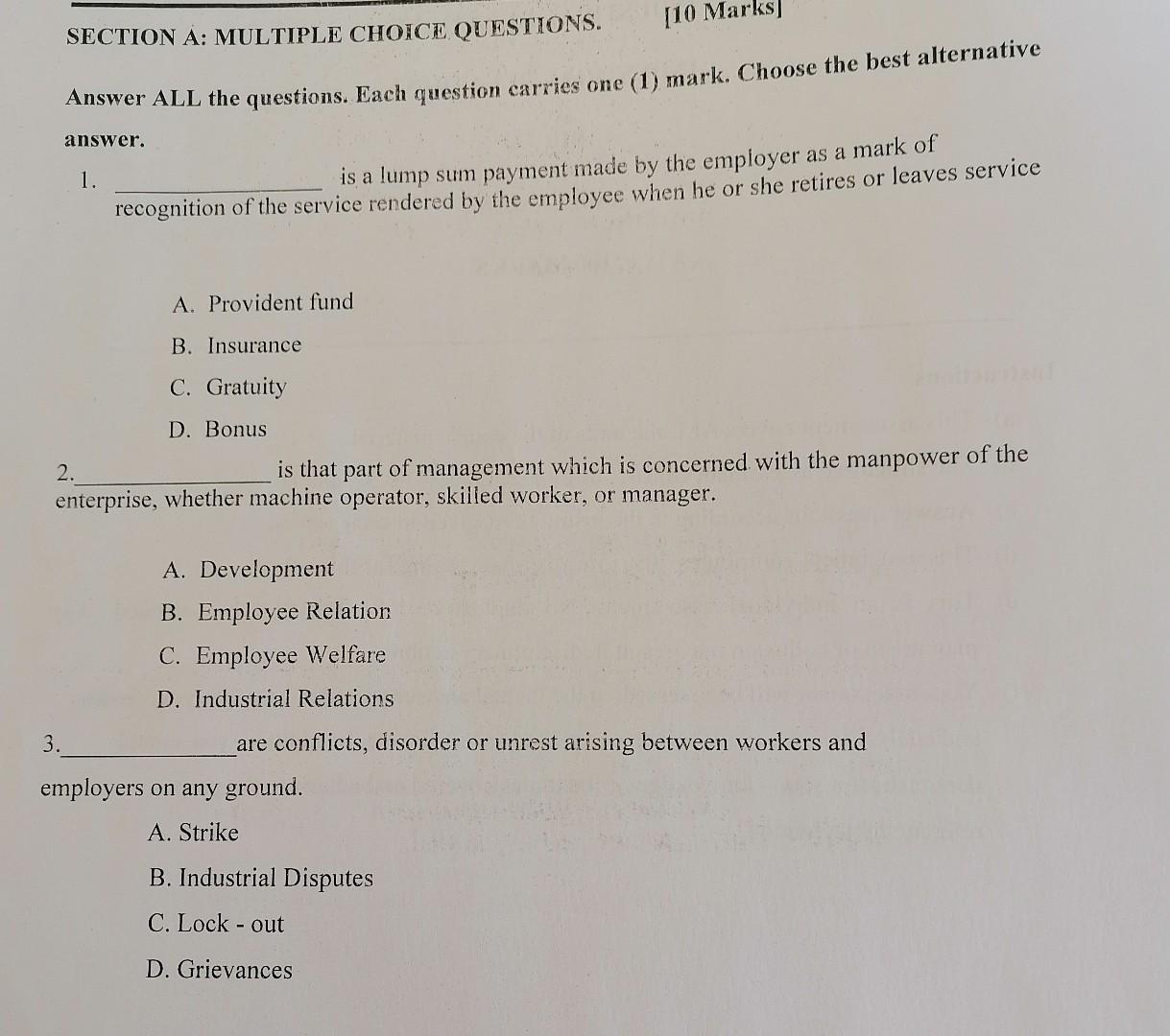  SECTION A: MULTIPLE CHOICE QUESTIONS. Answer ALL the questions. Each question