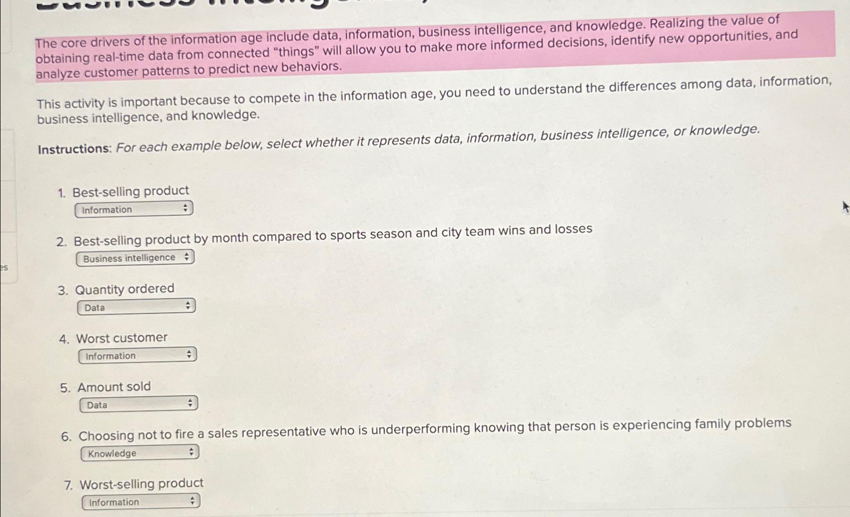  The core drivers of the information age include data, information, business