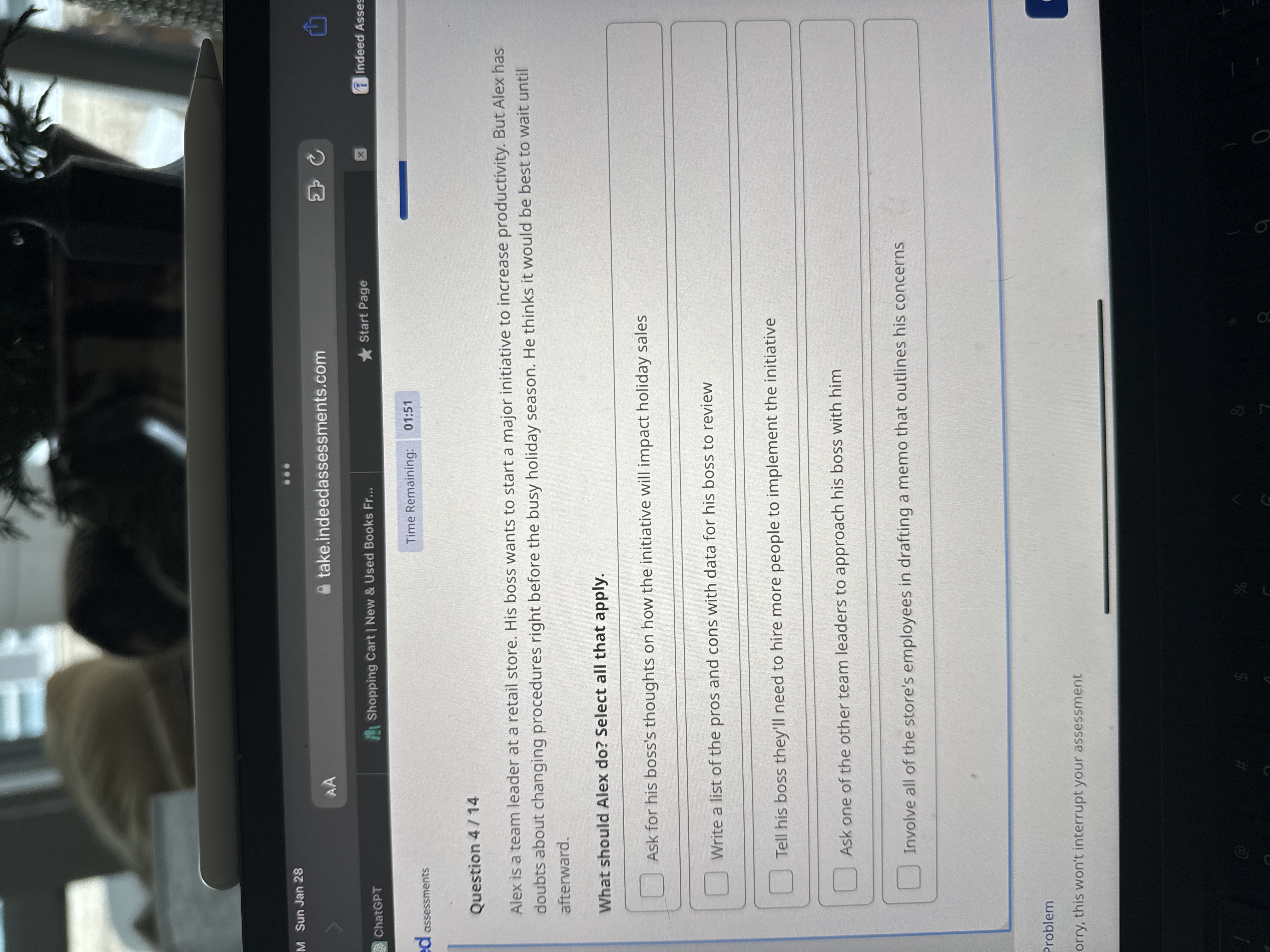  Question 4/14 Alex is a team leader at a retail store.