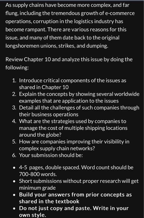  As supply chains have become more complex, and far flung, including