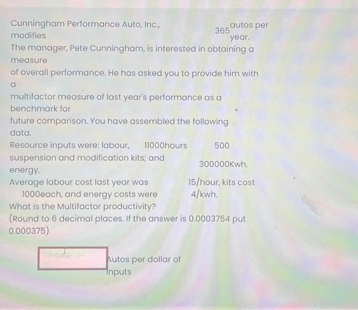 plz help me i will upvote if its correct. Cunningham Performance Auto,