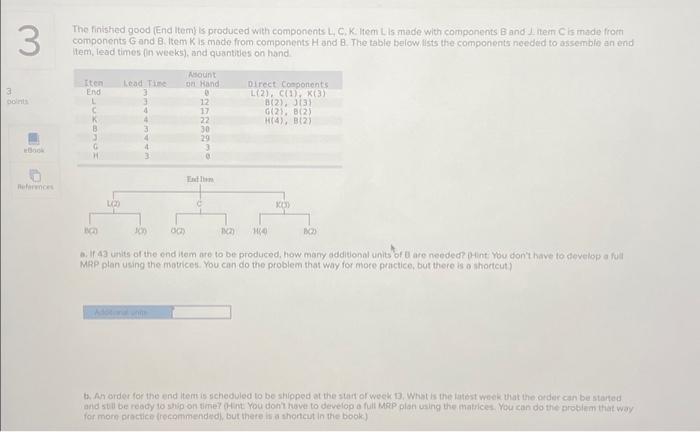  3 The finished good (End Item) is produced with components L,