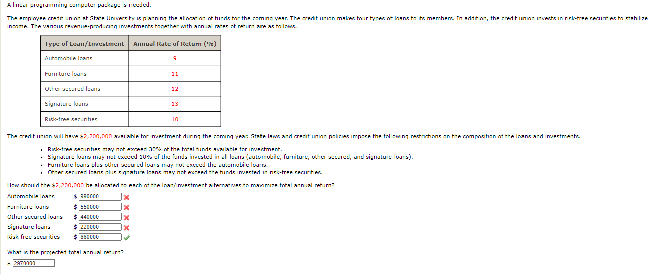  A linear programming computer package is needed. income. The various revenue-producing