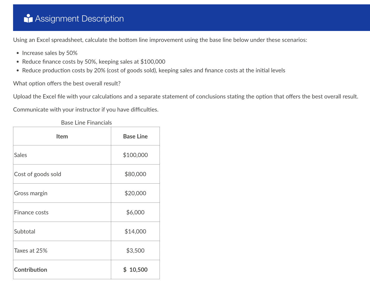  Using an Excel spreadsheet, calculate the bottom line improvement using the