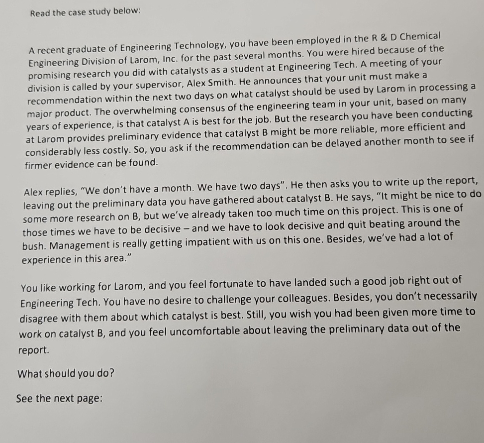  Read the case study below: A recent graduate of Engineering Technology,