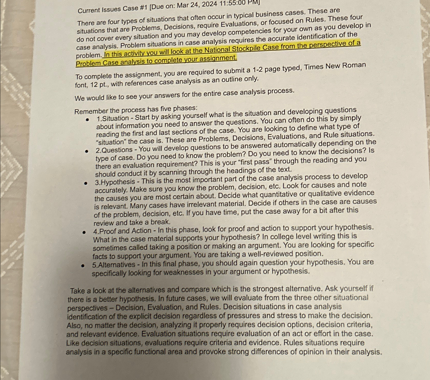  Current Issues Case #1[Due on: Mar 24,202411:55:00 PM] There are four
