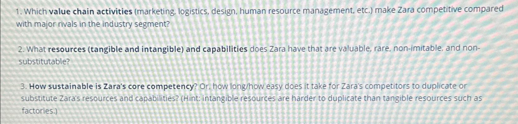  Which value chain activities (marketing, logistics, design, human resource management, etc.)