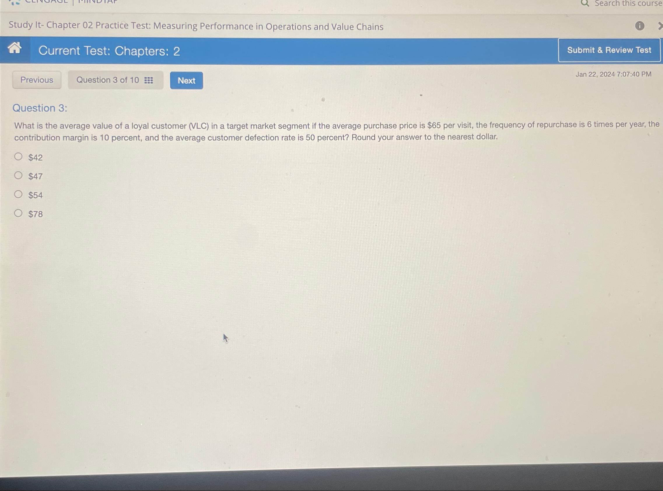  Search this course Study It- Chapter 02 Practice Test: Measuring Performance