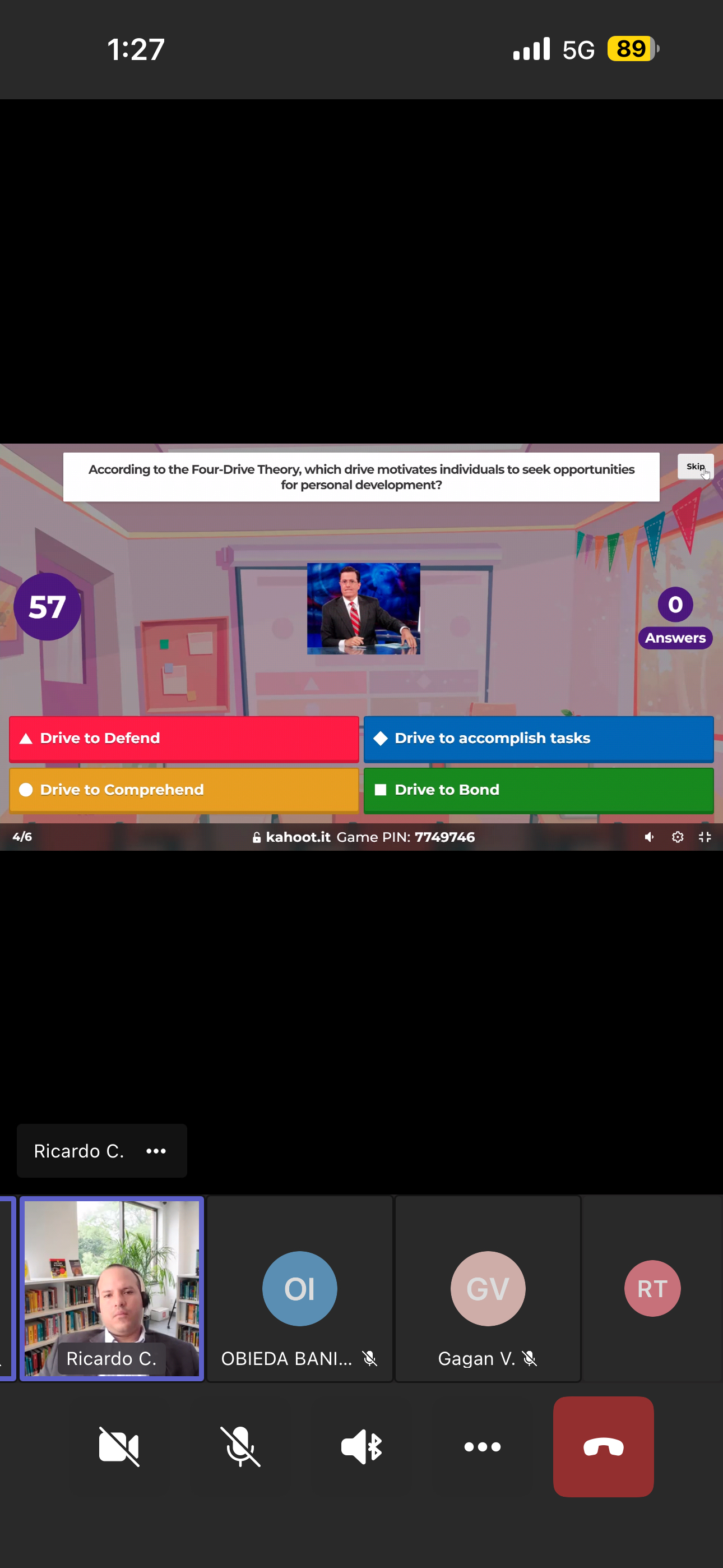  1:27 ull 5G 89 According to the Four-Drive Theory, which drive