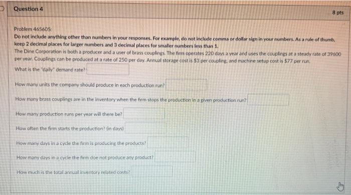  Problem 465605: Do not include anything other than numbers in your