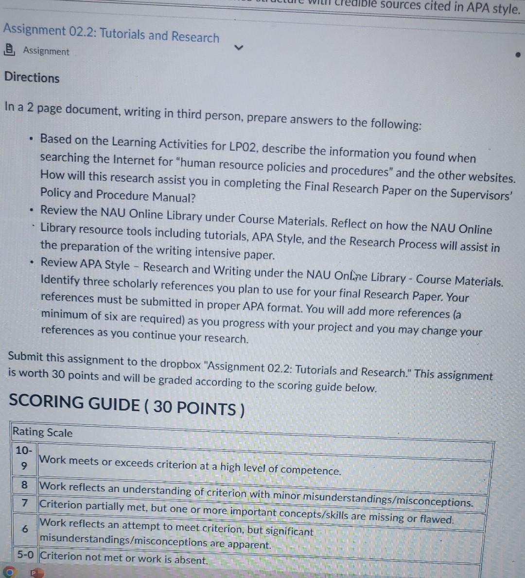  B. Assignment Directions In a 2 page document, writing in third