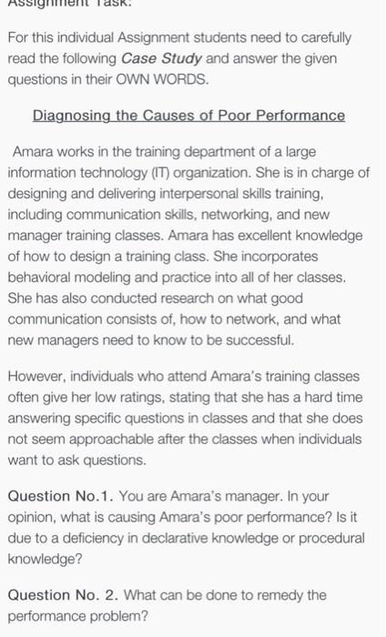  For this individual Assignment students need to carefully read the following