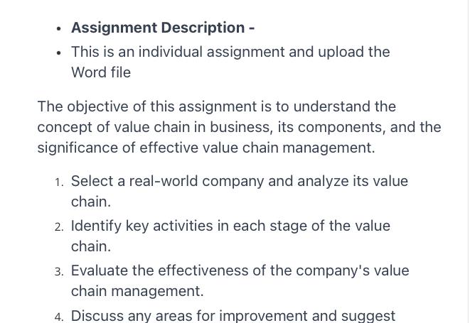  Assignment Description - This is an individual assignment and upload the