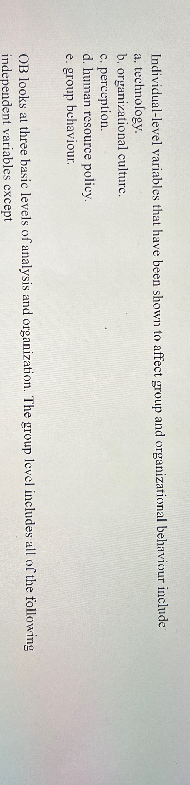  Individual-level variables that have been shown to affect group and organizational