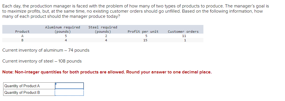  Each day, the production manager is faced with the problem of