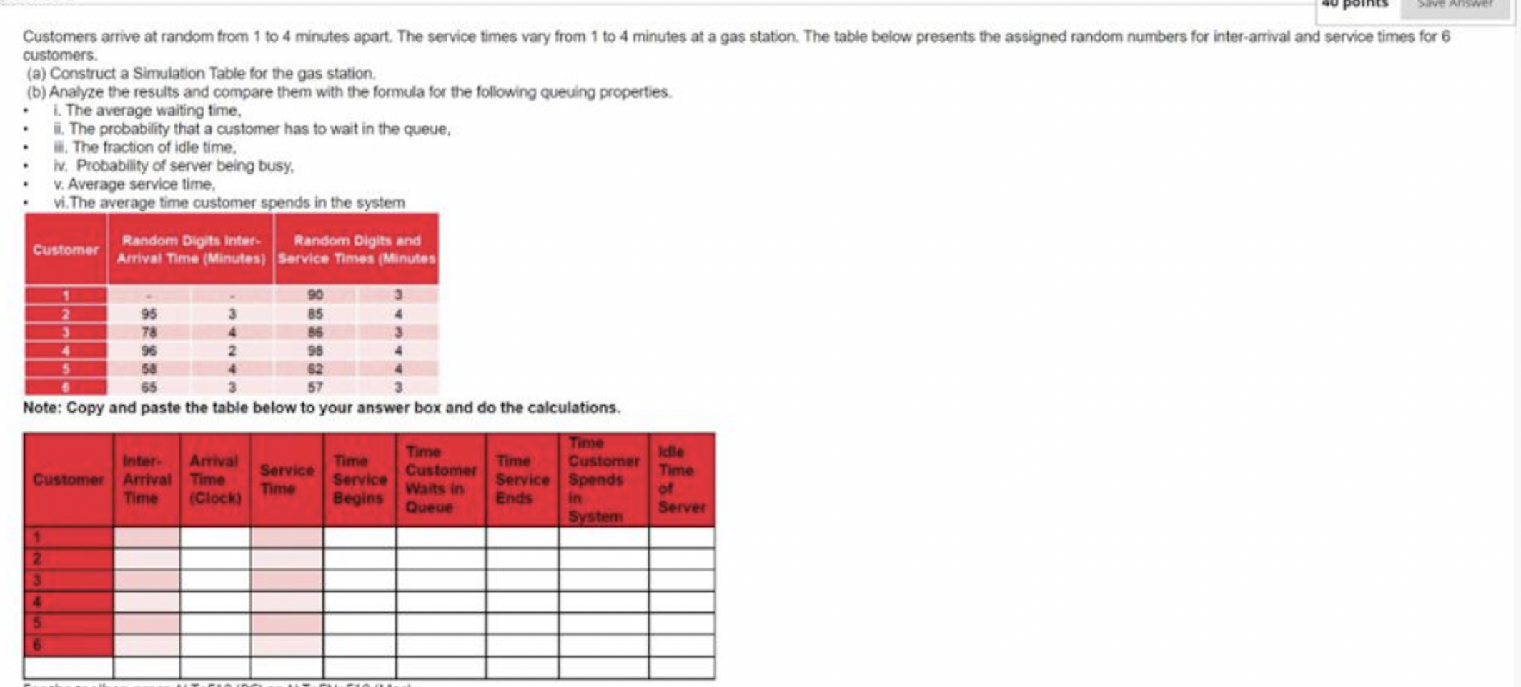  customers. (a) Construct a Simulation Table for the gas station. (b)