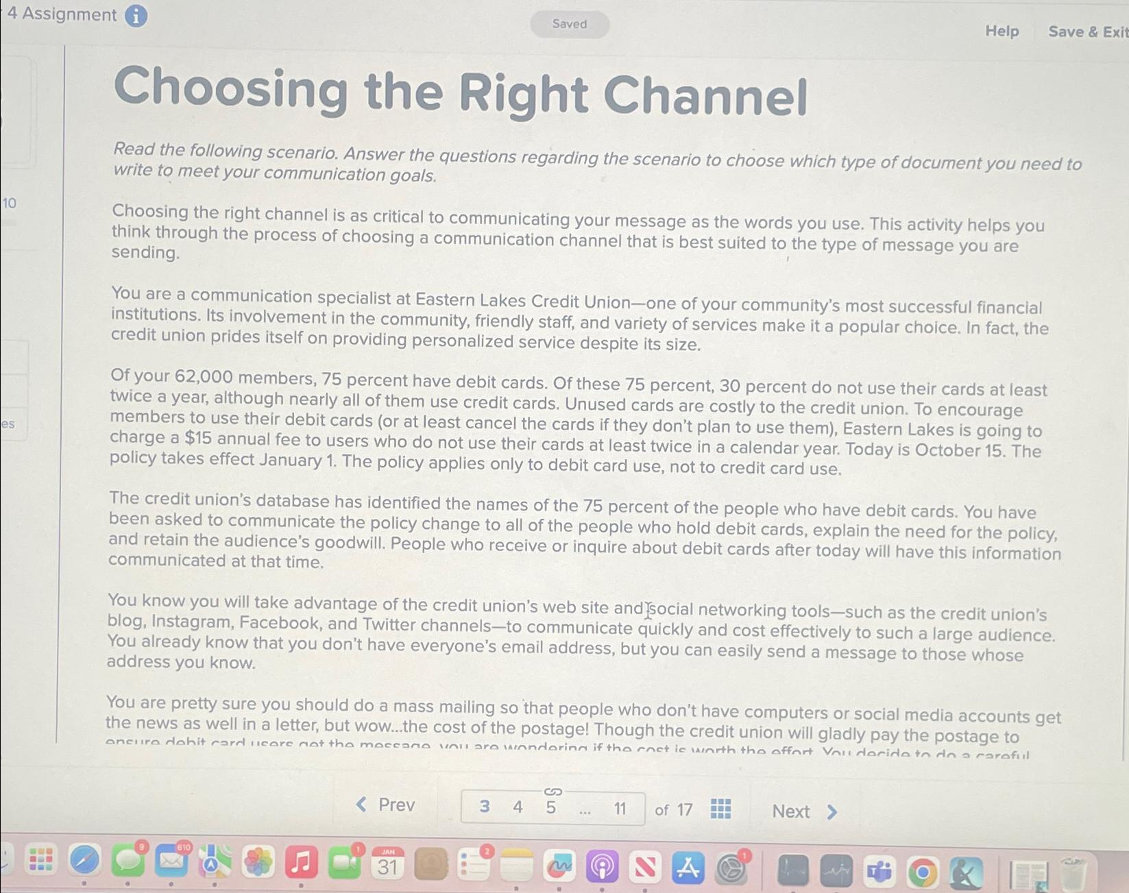  4 Assignment Saved Help Save Choosing the Right Channel Read the