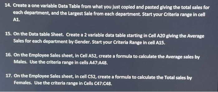 14. Create a one variable Data Table from what you just copied