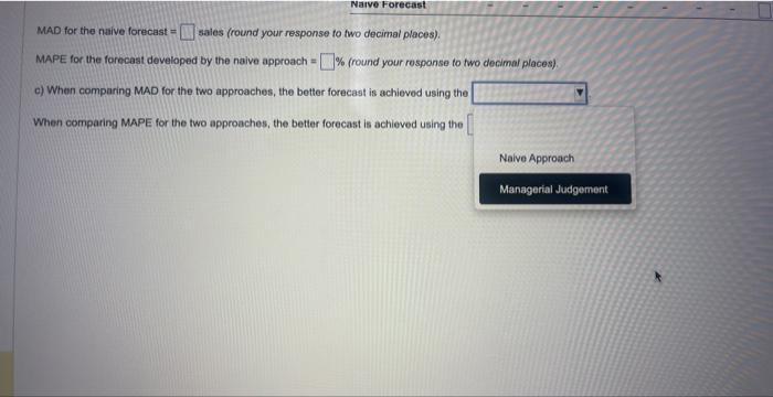 fwo decimal places). MAPE for the forecast developed by the naive approach