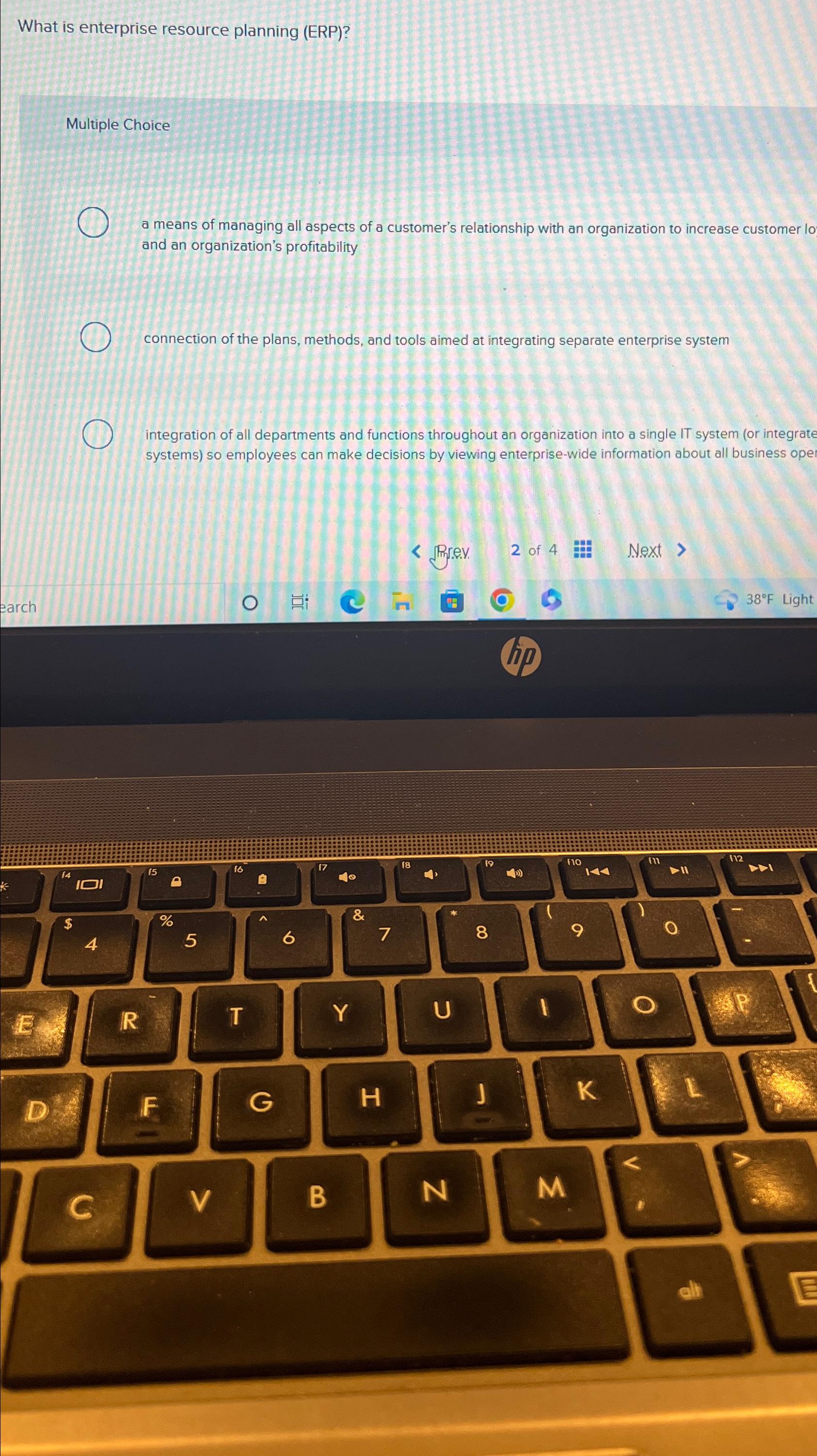  What is enterprise resource planning (ERP)? Multiple Choice a means of