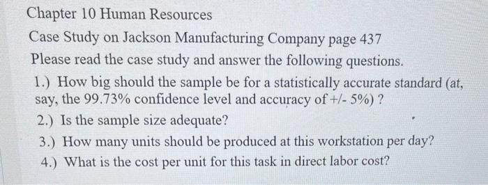  Chapter 10 Human Resources Case Study on Jackson Manufacturing Company page