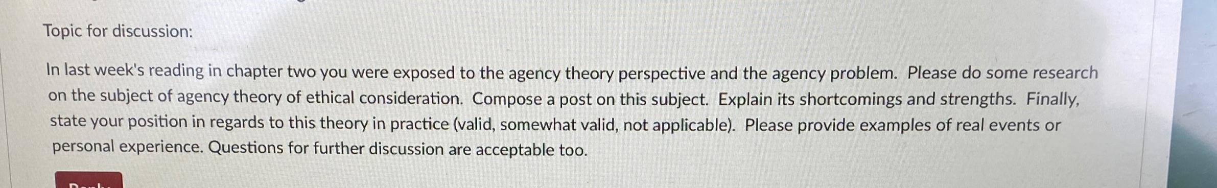  Topic for discussion: In last week's reading in chapter two you