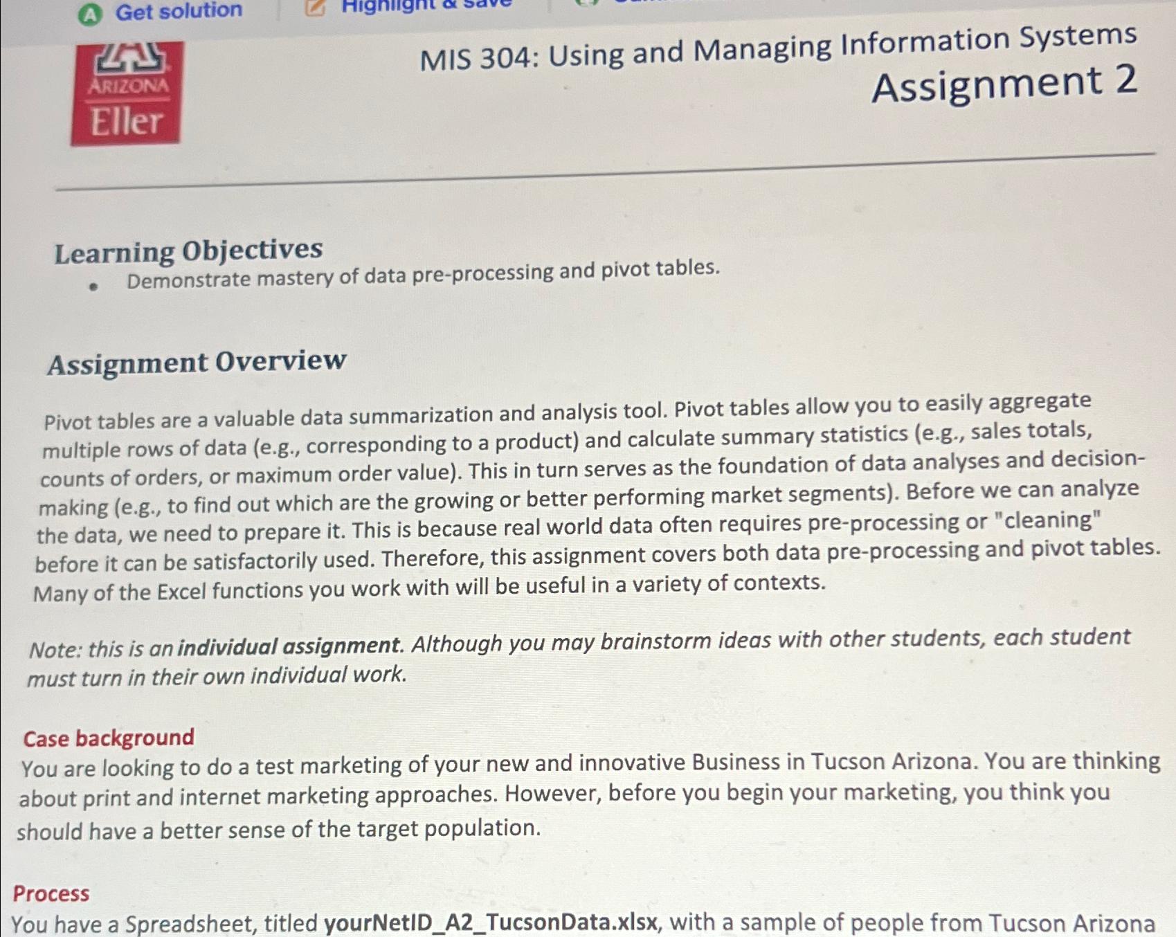  A Get solution MIS 304: Using and Managing Information Systems Assignment