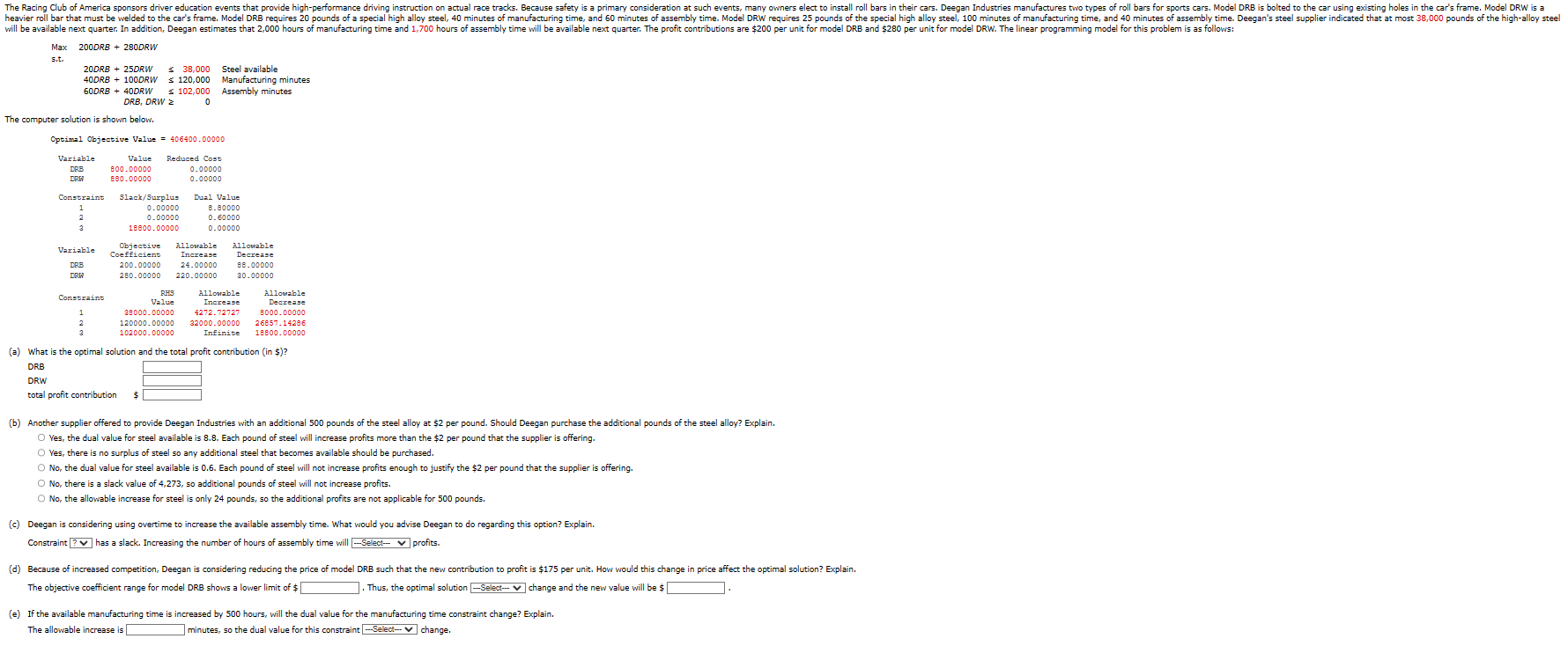  Max 2000RB+2800RW The computer solution is shown below. (a) What is