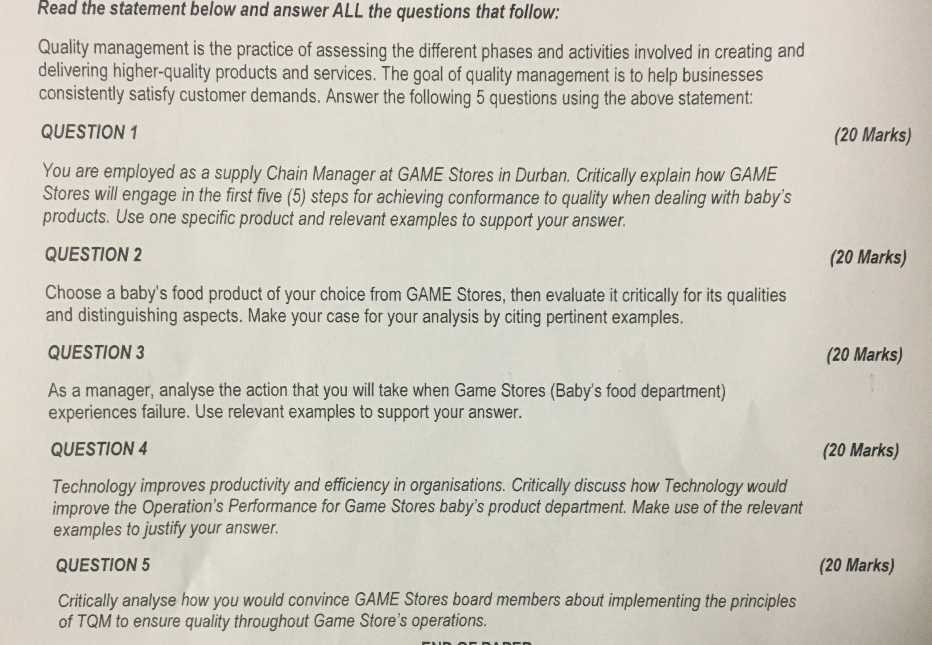  Read the statement below and answer ALL the questions that follow: