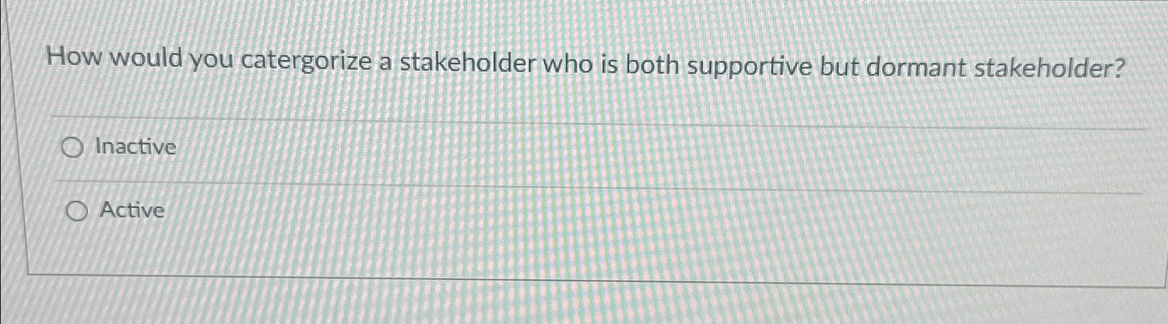  How would you catergorize a stakeholder who is both supportive but