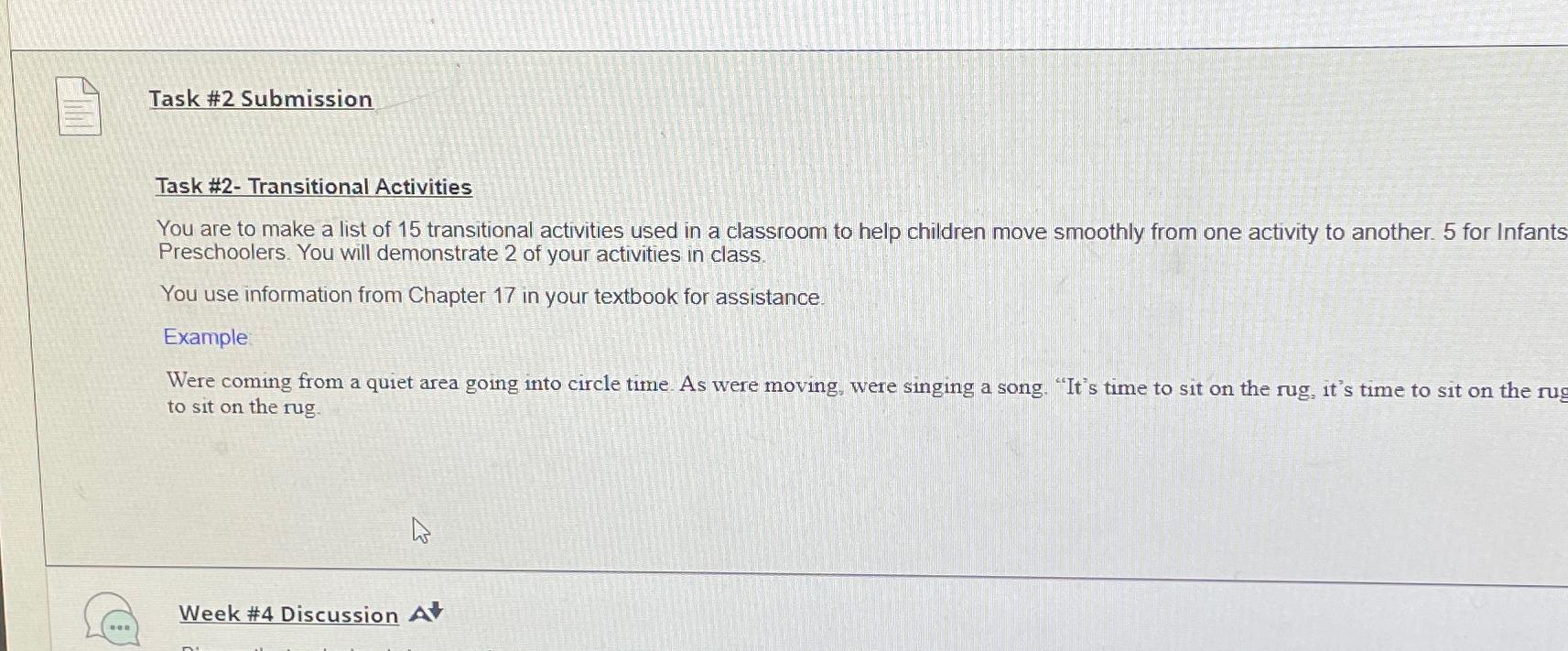  Task #2 Submission Task #2- Transitional Activities You are to make