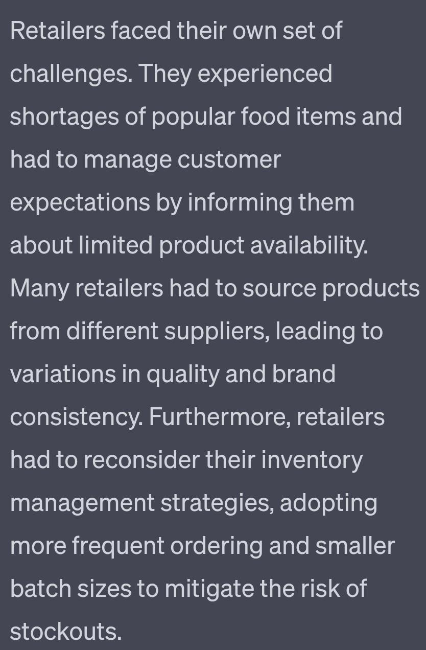 of food products. One such disruption occurred when a severe weather event