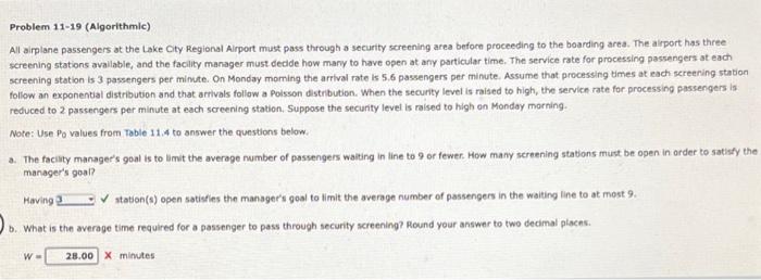  Problem 11-19 (Algorithmle) All aimplane passengers at the Lake Cty Regional